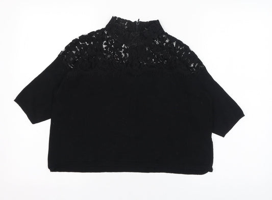 Topshop Womens Black  Viscose Basic T-Shirt Size 10 Mock Neck