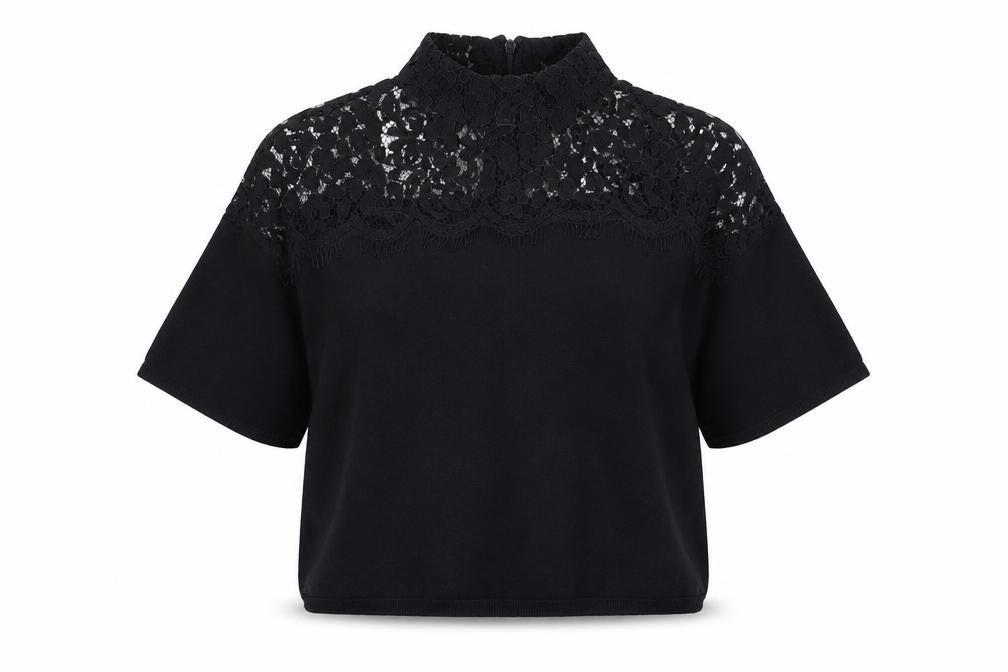Topshop Womens Black  Viscose Basic T-Shirt Size 10 Mock Neck