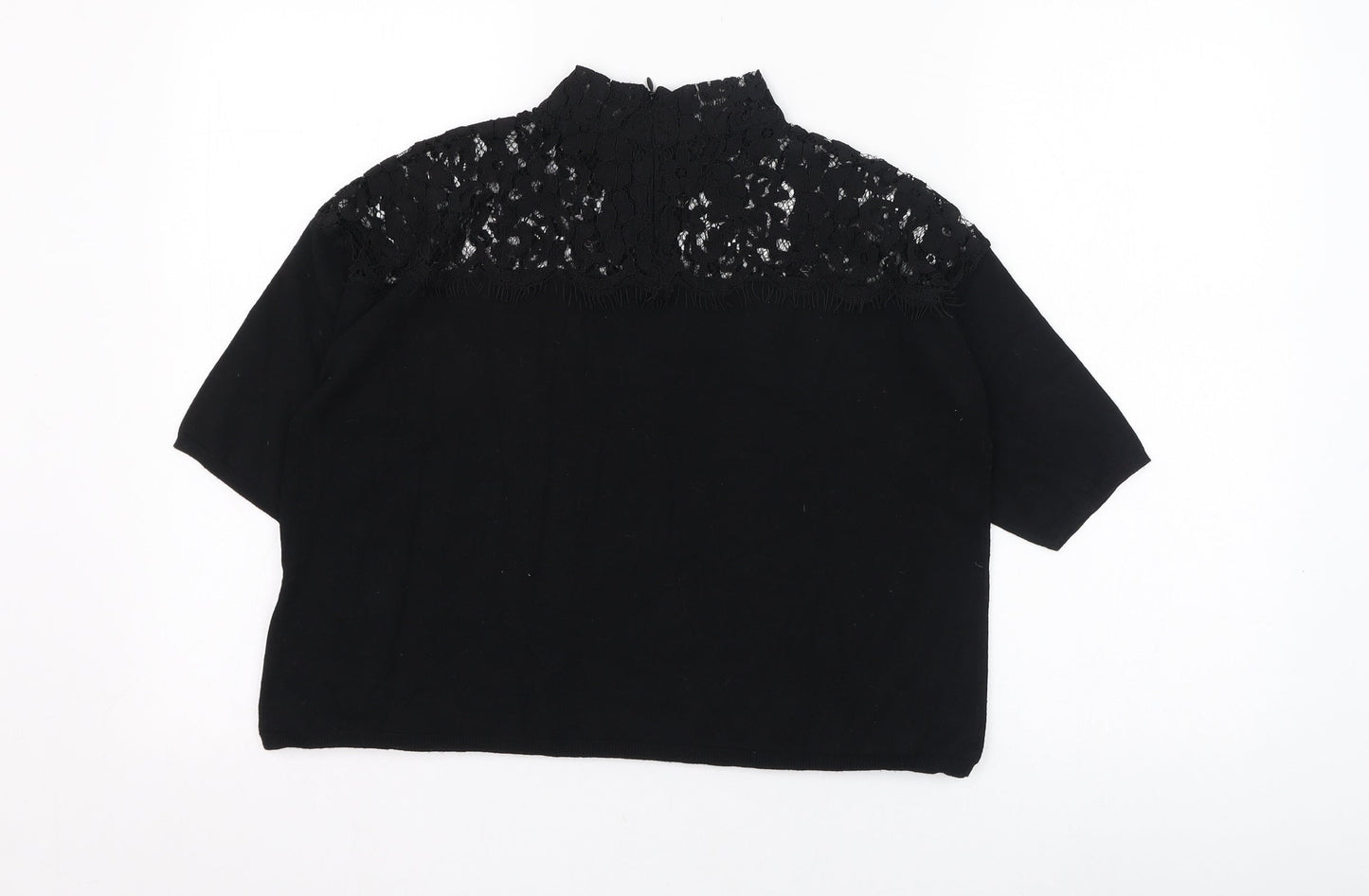 Topshop Womens Black  Viscose Basic T-Shirt Size 10 Mock Neck