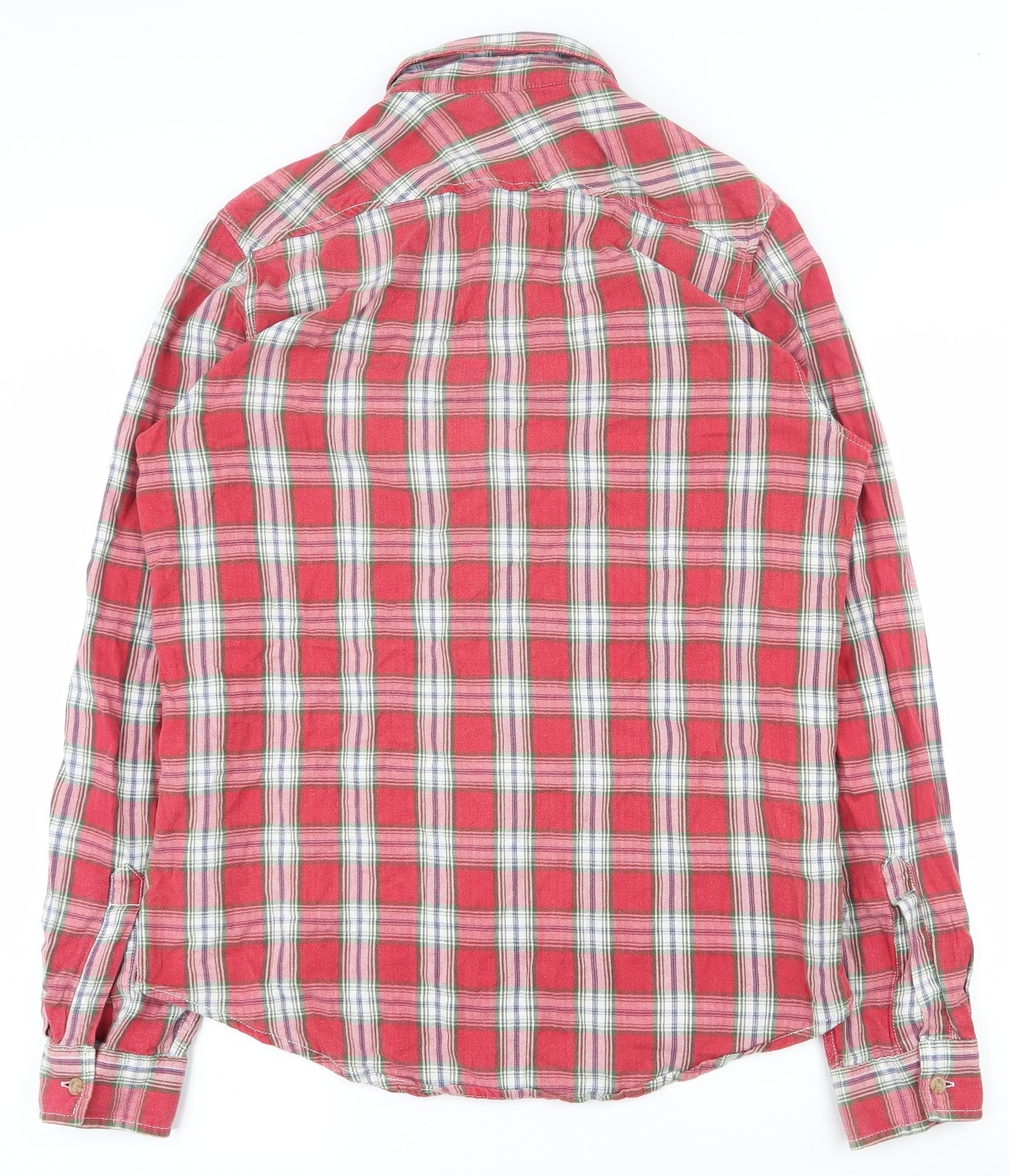 Topman Mens Red Plaid Polyester  Button-Up Size L Collared Button