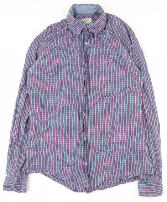 NEXT Mens Blue Plaid Cotton  Button-Up Size S Collared Button