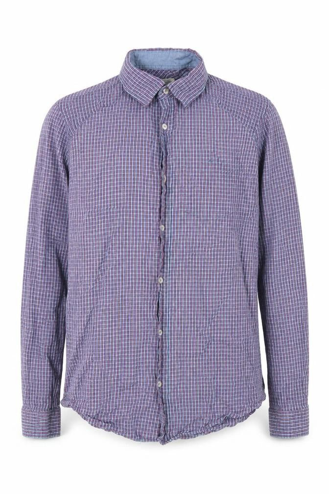 NEXT Mens Blue Plaid Cotton  Button-Up Size S Collared Button