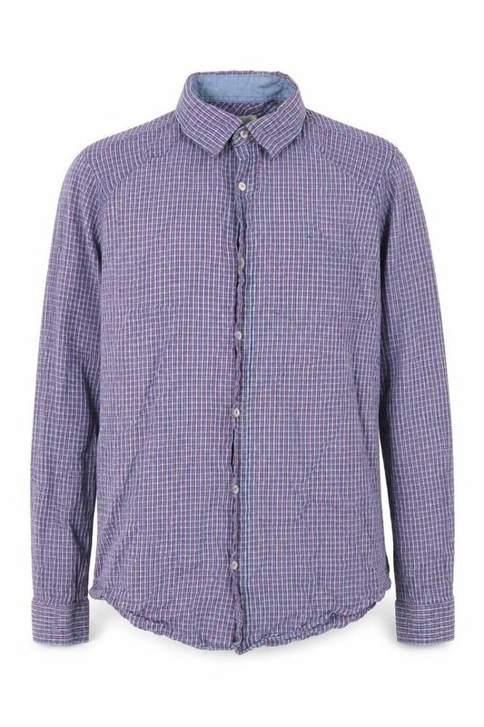 Next Mens Blue Plaid Cotton  Button-Up Size S Collared Button
