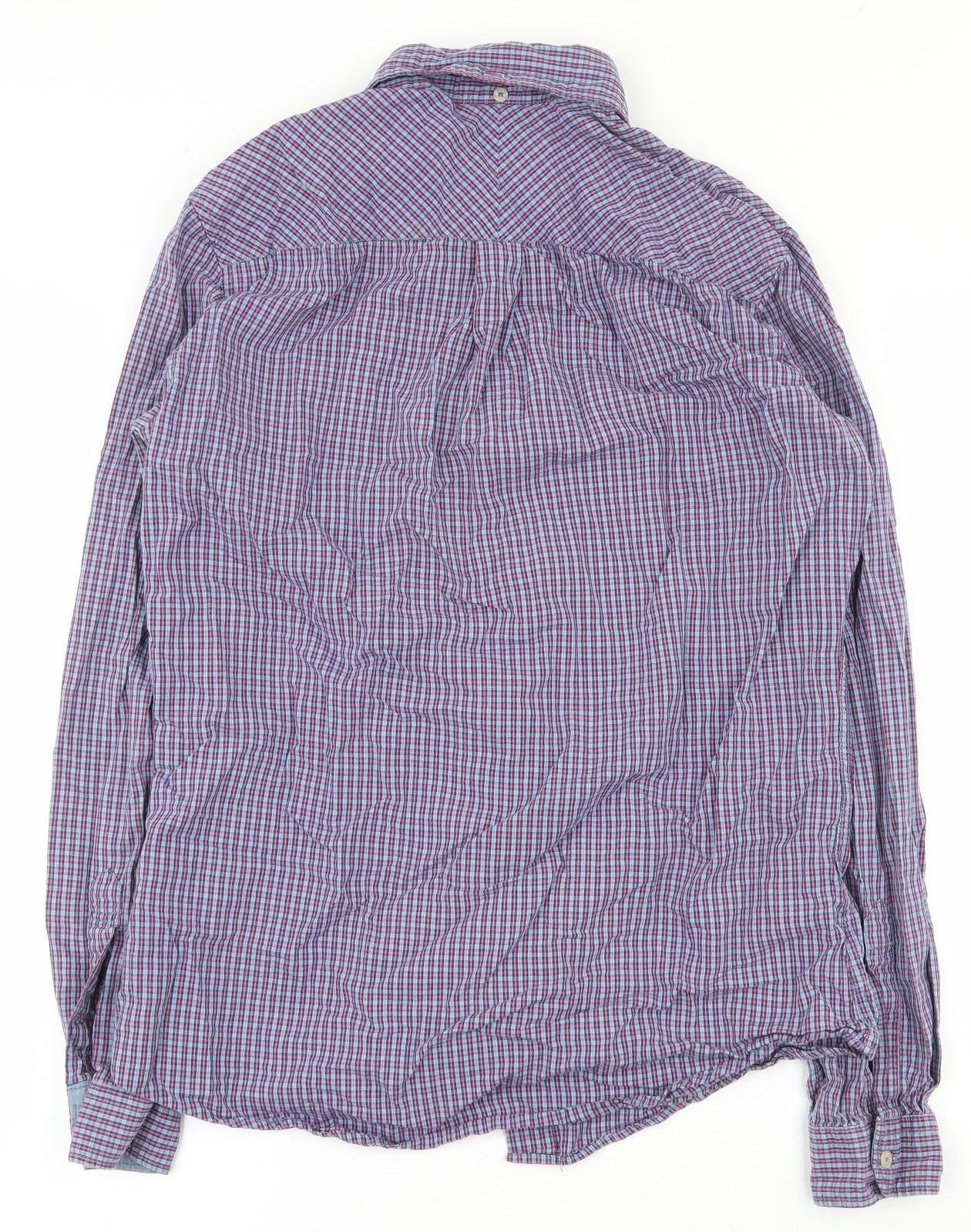 NEXT Mens Blue Plaid Cotton  Button-Up Size S Collared Button