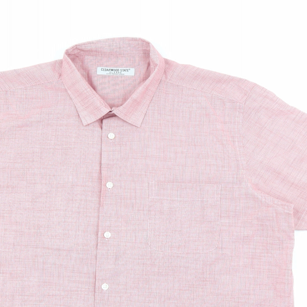 Cedar Wood State Mens Red  Polyester  Button-Up Size XL Collared Button