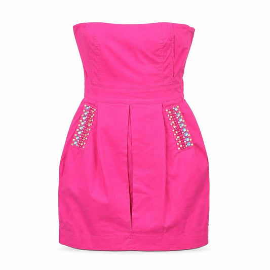 Savida Womens Pink  Cotton Pencil Dress  Size 8  Square Neck Zip