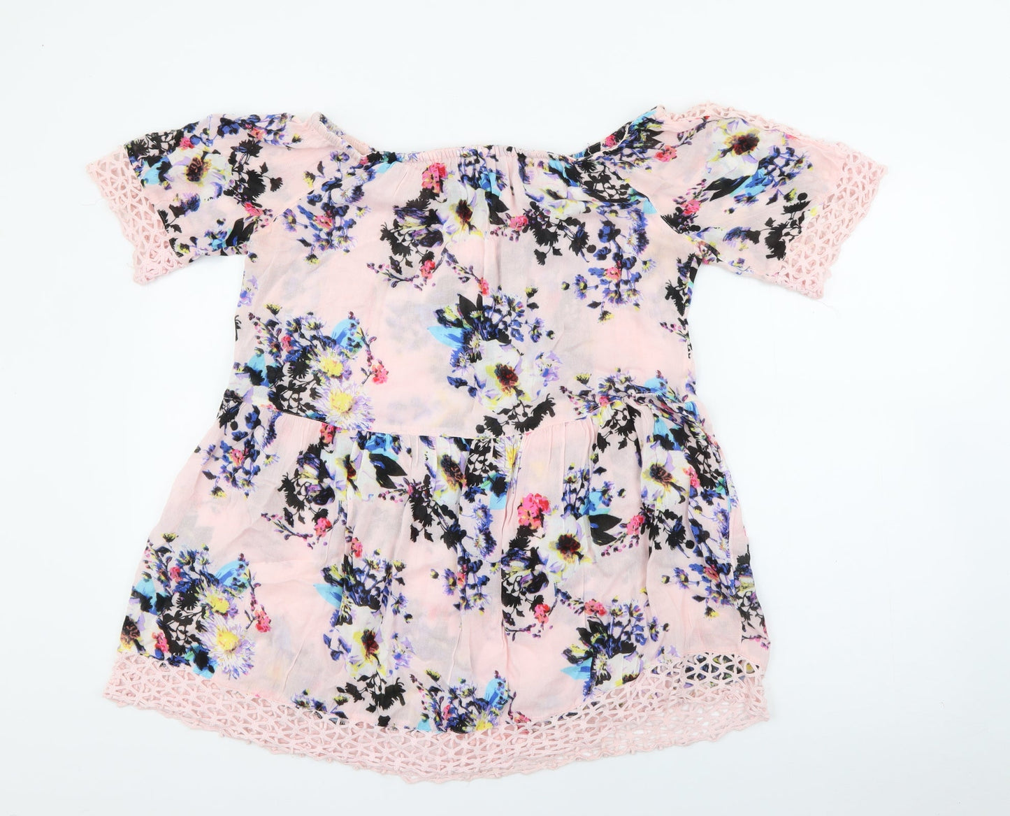 River Island Womens Pink Floral Viscose Shift  Size S  Scoop Neck