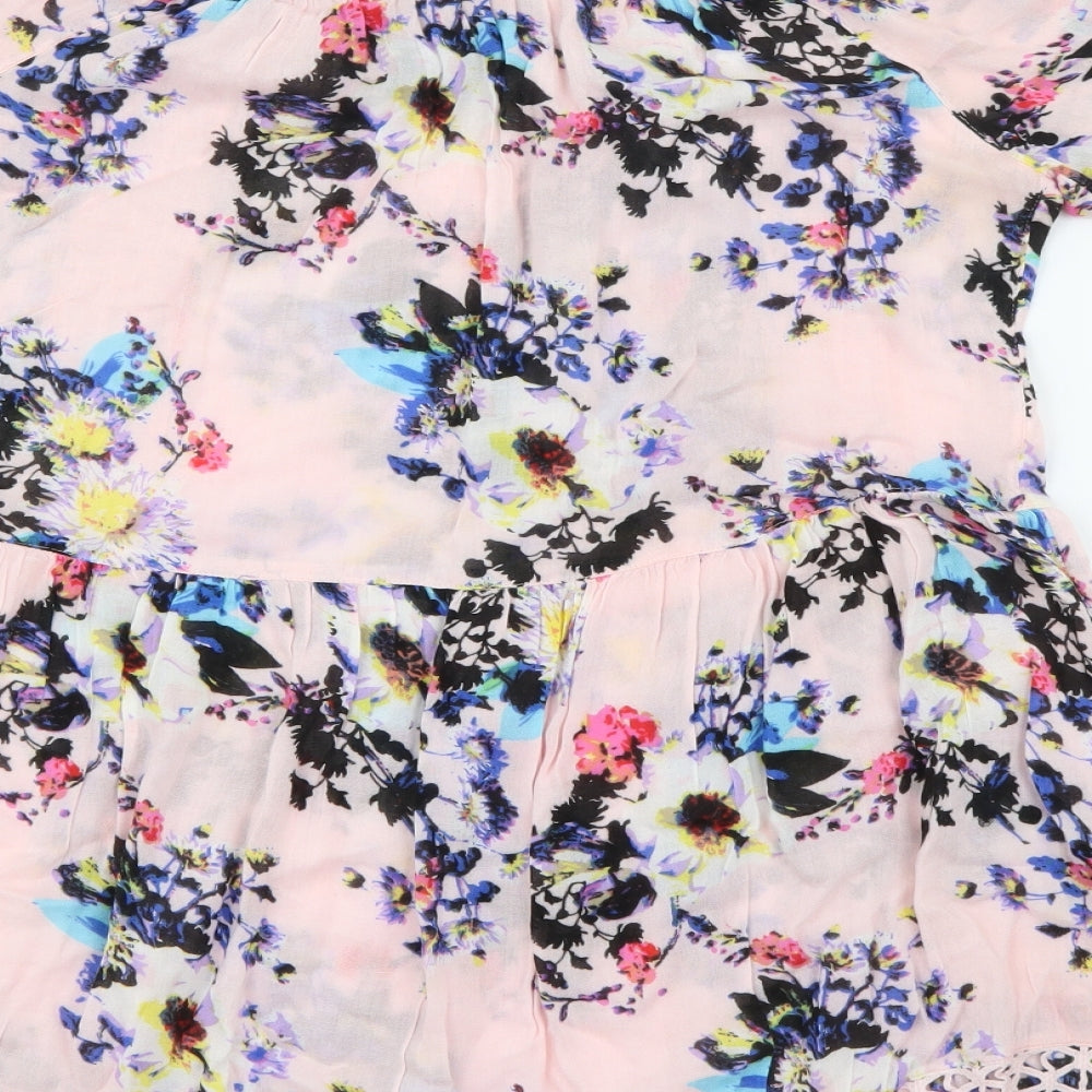 River Island Womens Pink Floral Viscose Shift  Size S  Scoop Neck