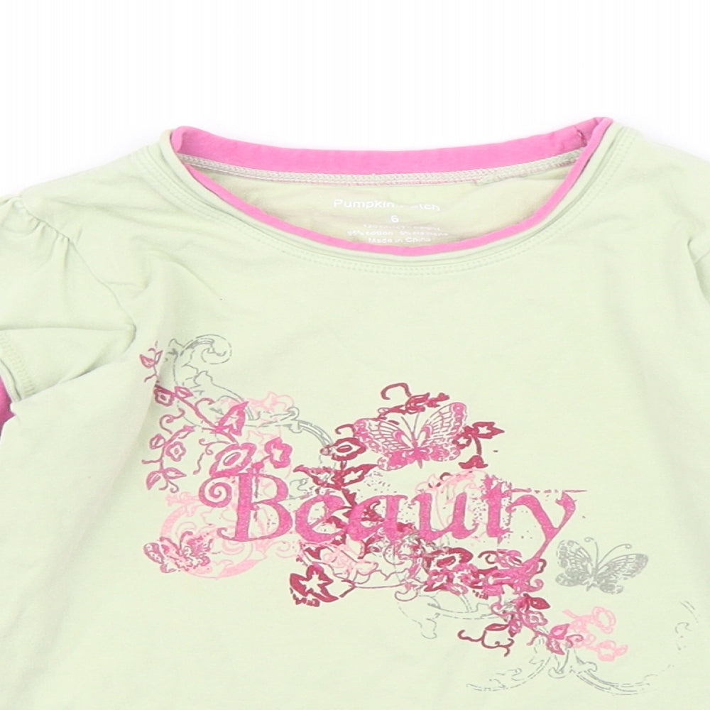 Pumpkin Patch Girls Multicoloured Geometric Cotton Basic T-Shirt Size 6 Years Round Neck Pullover
