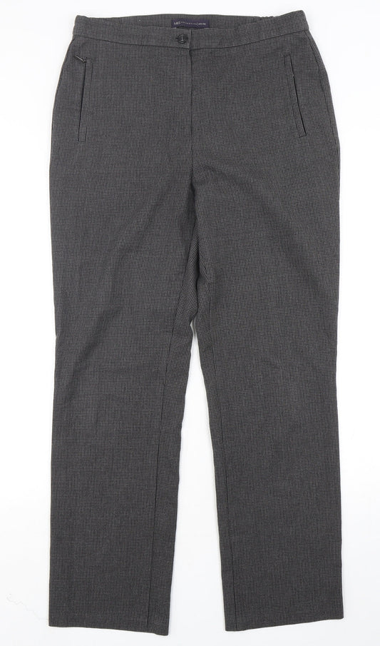 Marks and Spencer Womens Grey Houndstooth Polyester Trousers  Size 10 L30 in Slim