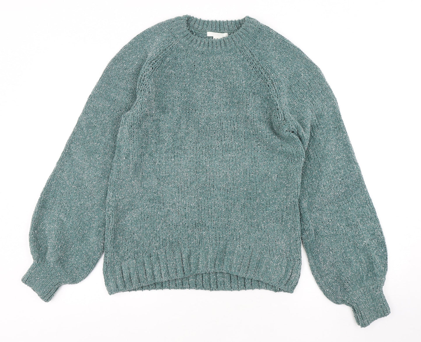 H&M Womens Green Round Neck  Polyamide Pullover Jumper Size XS