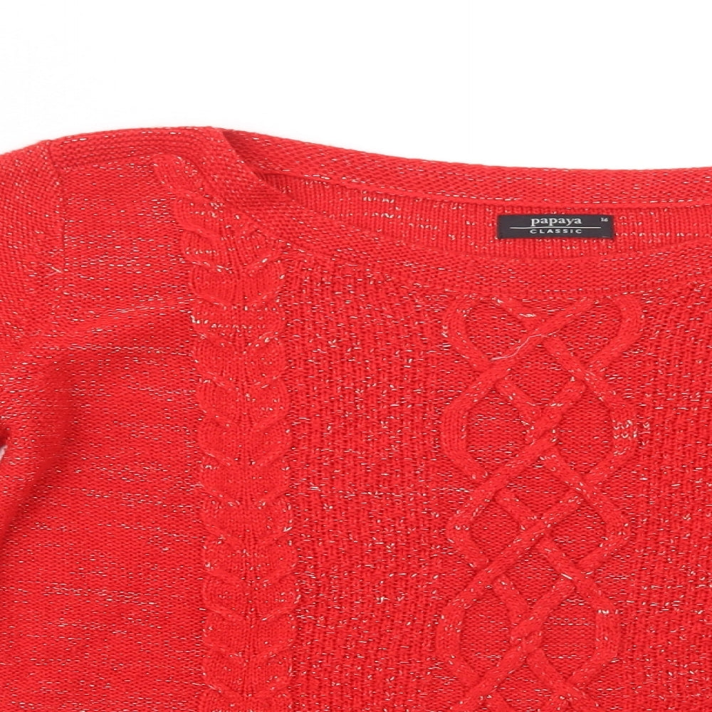 Papaya Womens Red Boat Neck  Acrylic Pullover Jumper Size 16