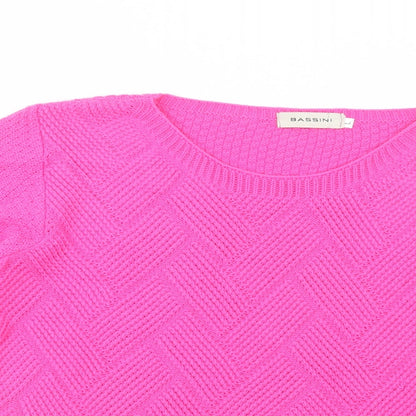 Bassini Womens Pink Boat Neck  Acrylic Pullover Jumper Size L