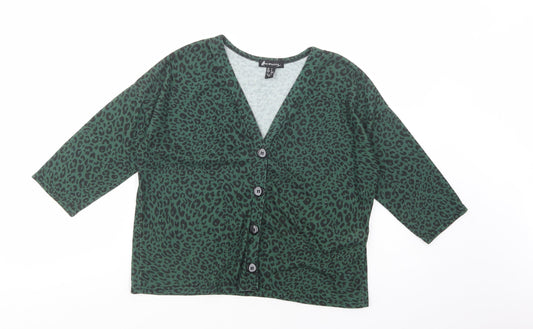 New Look Womens Green Animal Print Polyester Basic Button-Up Size S V-Neck
