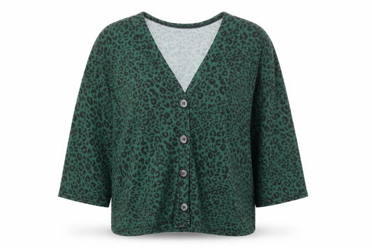 New Look Womens Green Animal Print Polyester Basic Button-Up Size S V-Neck