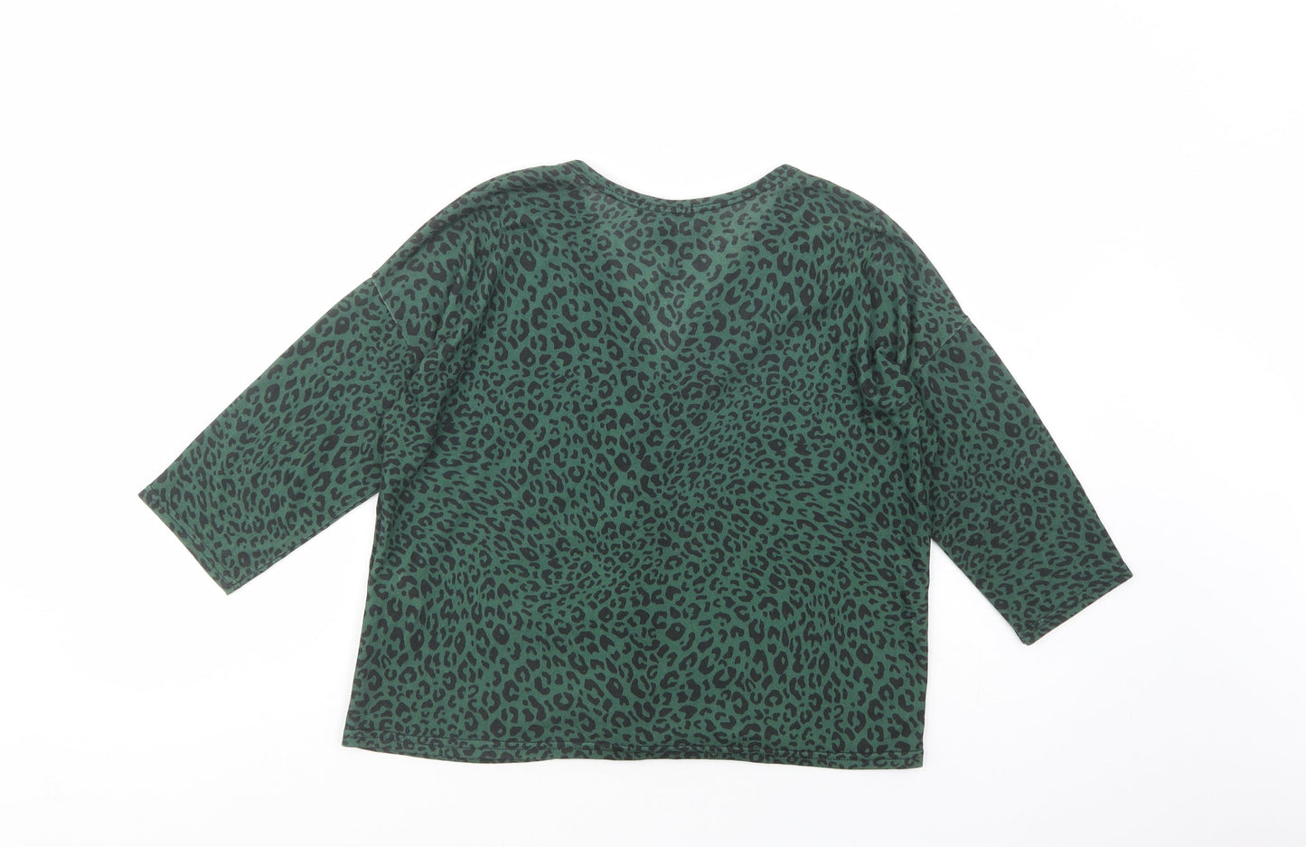 New Look Womens Green Animal Print Polyester Basic Button-Up Size S V-Neck