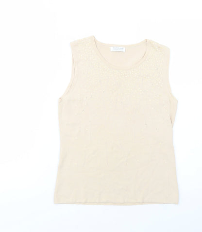 Papillon Rouge Womens Beige  Viscose Basic Blouse Size L Scoop Neck