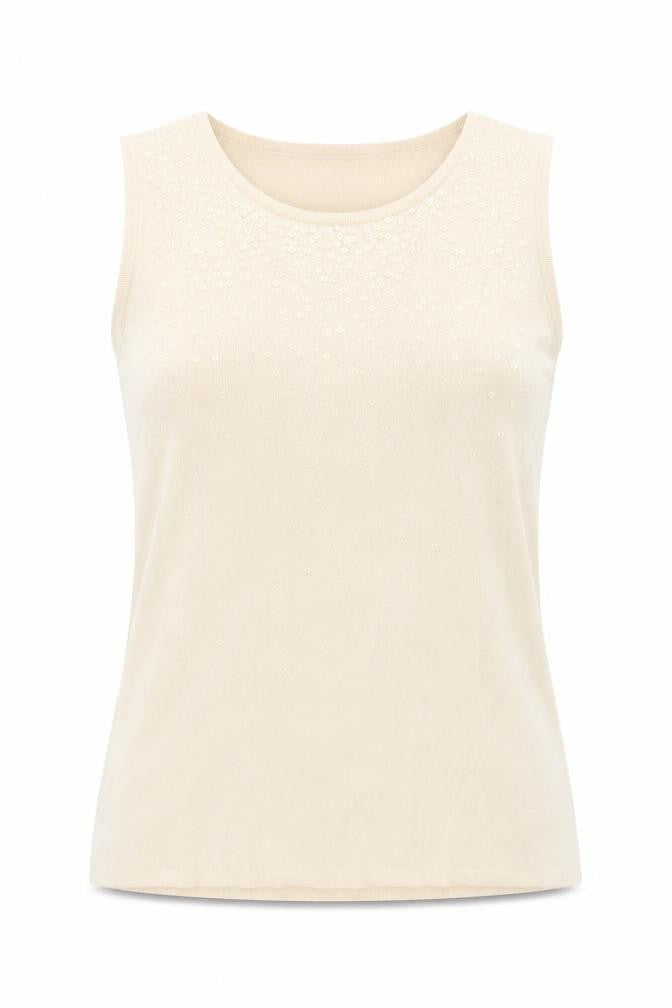 Papillon Rouge Womens Beige  Viscose Basic Blouse Size L Scoop Neck