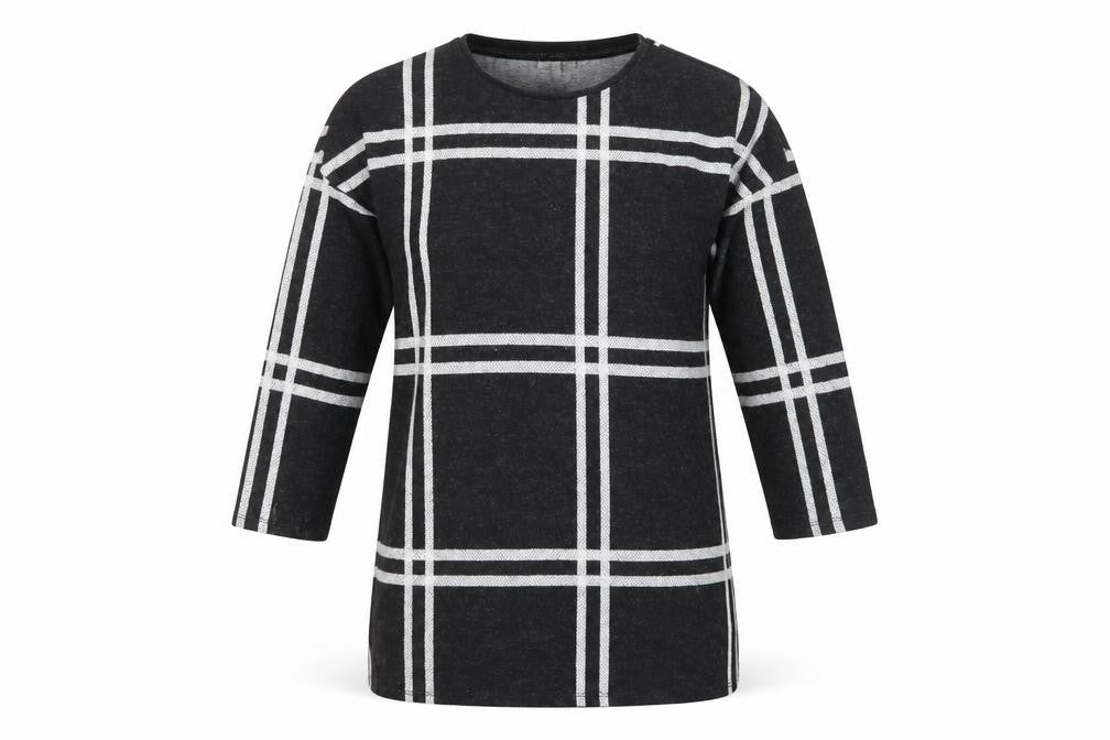 F&F Womens Black Crew Neck Plaid Polyester Tunic Jumper Size 10