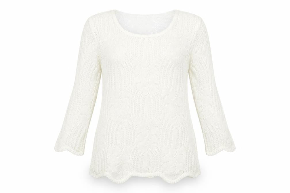 Envy Womens White Scoop Neck  Acrylic Pullover Jumper Size L