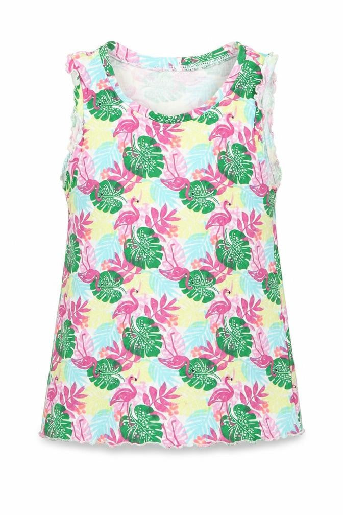 Matalan Girls Multicoloured Geometric Cotton Basic Tank Size 3-4 Years Crew Neck Pullover - Flamingo Prints