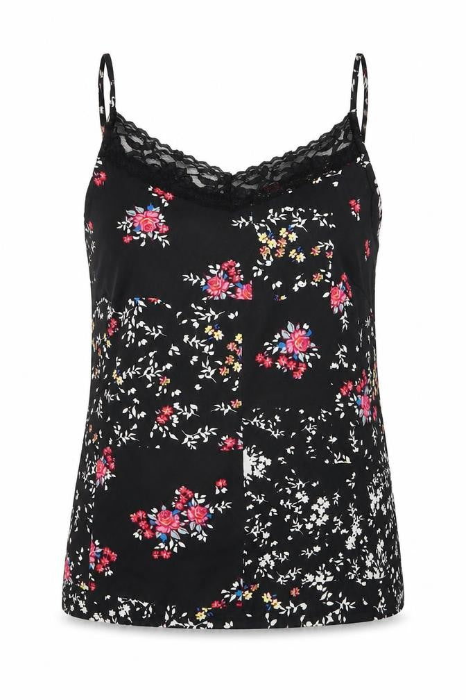 Only Womens Black Floral Polyester Basic Tank Size 6 V-Neck