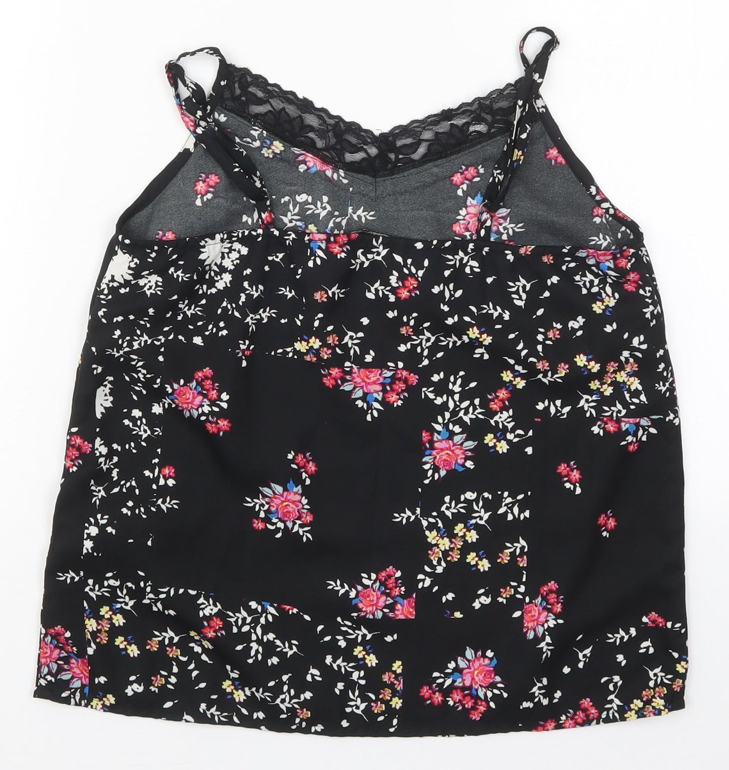 Only Womens Black Floral Polyester Basic Tank Size 6 V-Neck