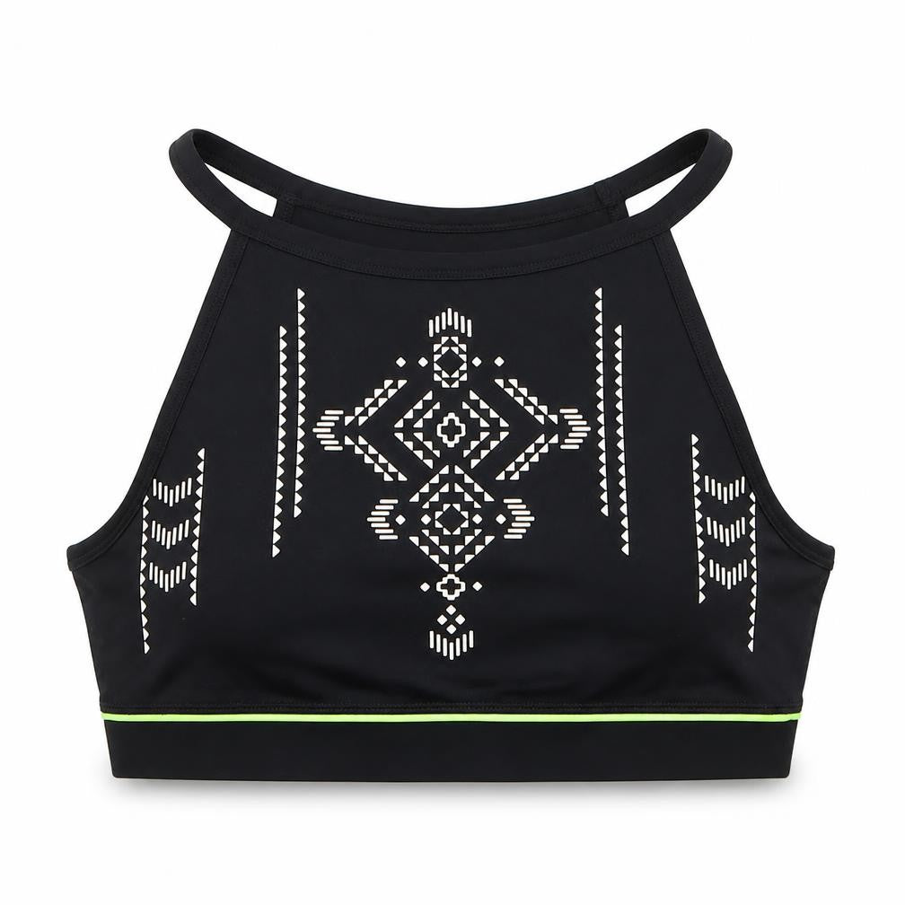 New Look Womens Black Geometric Polyester Cropped Tank Size S Halter Pullover