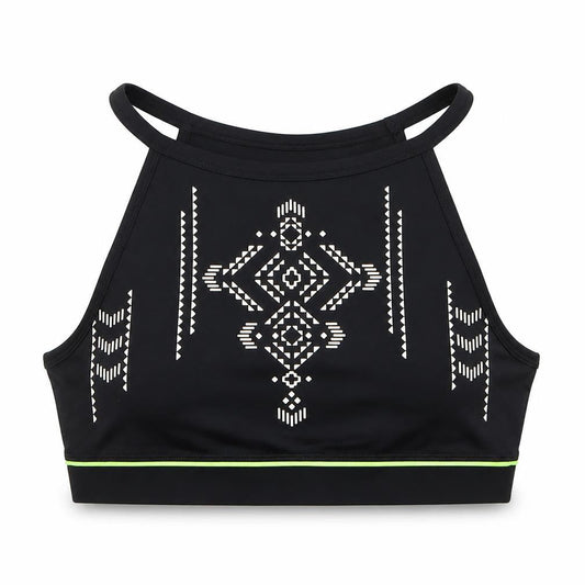 New Look Womens Black Geometric Polyester Cropped Tank Size S Halter Pullover