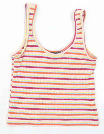 Primark Womens Pink Striped Polyester Cropped Tank Size 8 Scoop Neck