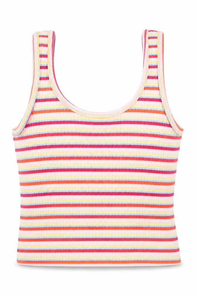 Primark Womens Pink Striped Polyester Cropped Tank Size 8 Scoop Neck
