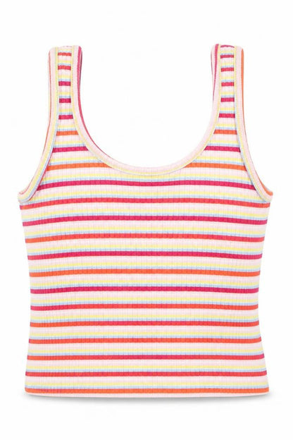 Primark Womens Pink Striped Polyester Cropped Tank Size 8 Scoop Neck