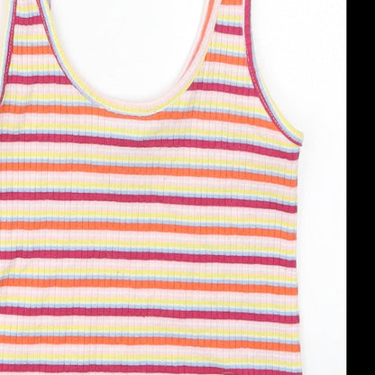 Primark Womens Pink Striped Polyester Cropped Tank Size 8 Scoop Neck