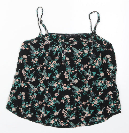 Dorothy Perkins Womens Black Floral Viscose Basic Tank Size 8 Scoop Neck