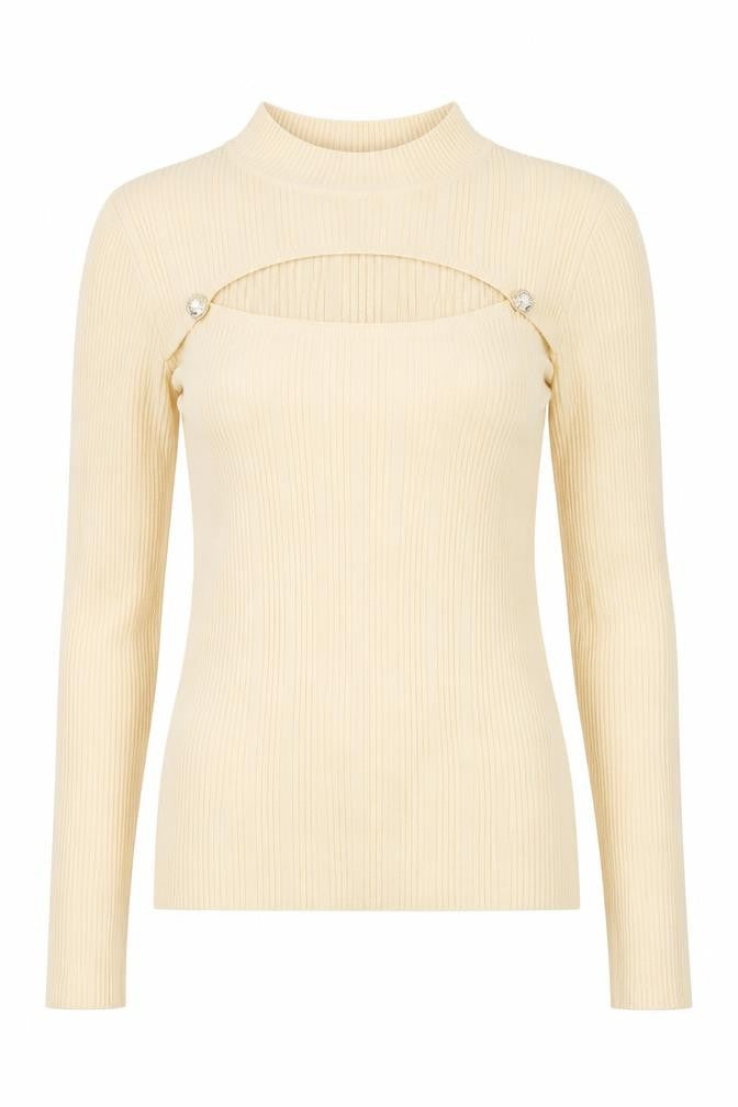 Cherry Koko Womens Beige  Elastane Jersey Blouse Size M High Neck
