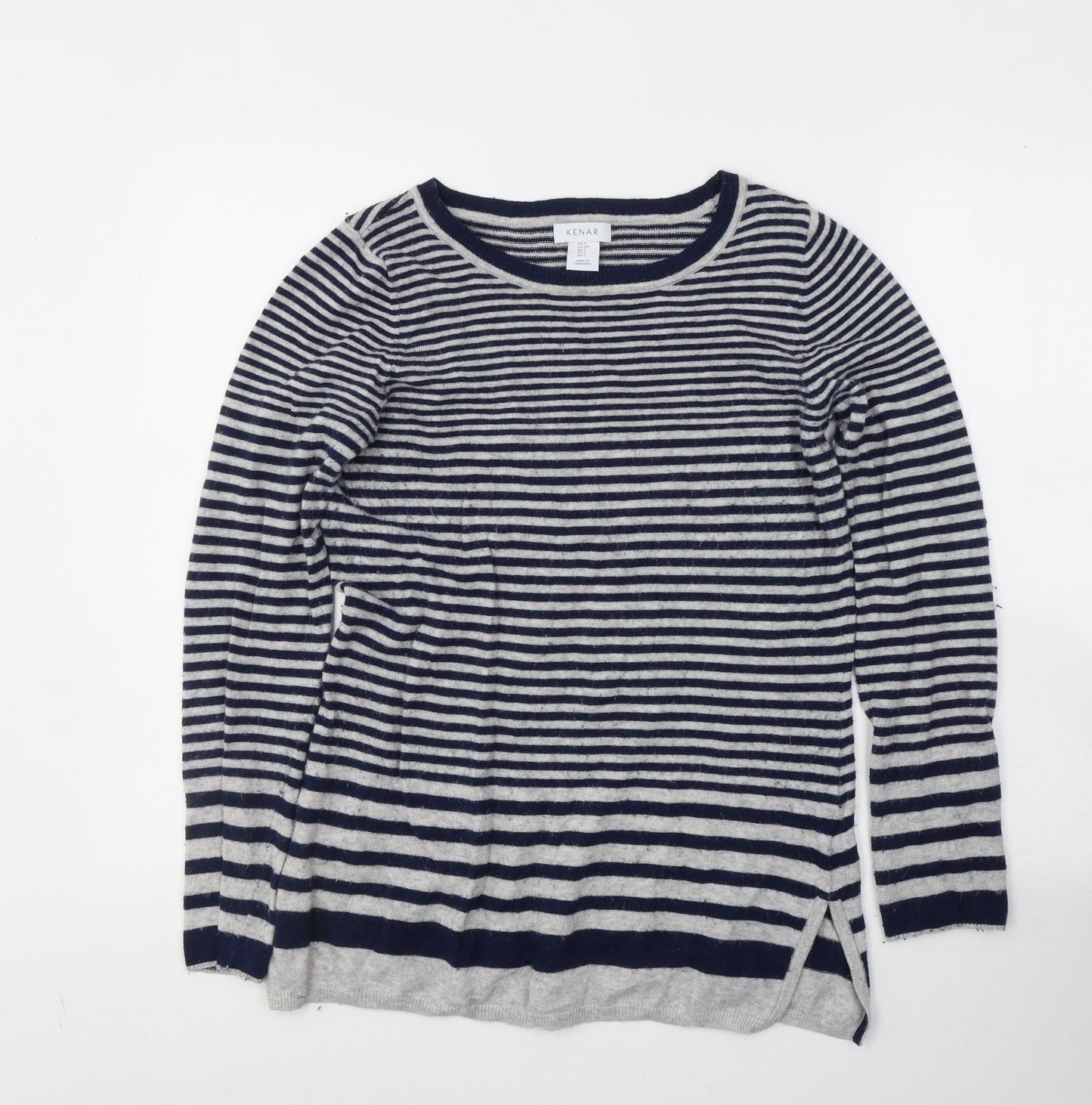 Kenar Womens Grey Striped Cotton Jersey T-Shirt Size S Round Neck