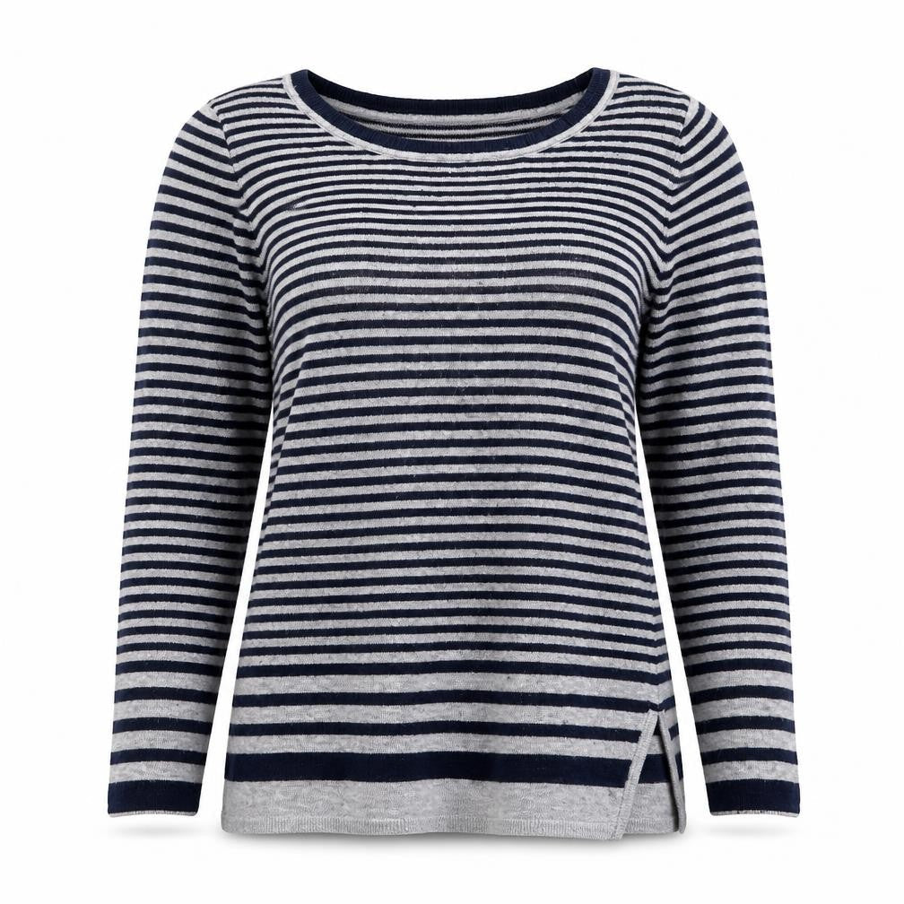 Kenar Womens Grey Striped Cotton Jersey T-Shirt Size S Round Neck