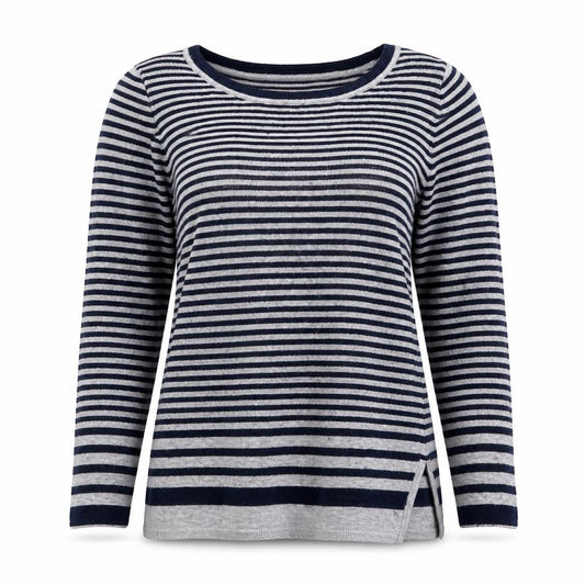 Kenar Womens Grey Striped Cotton Jersey T-Shirt Size S Round Neck