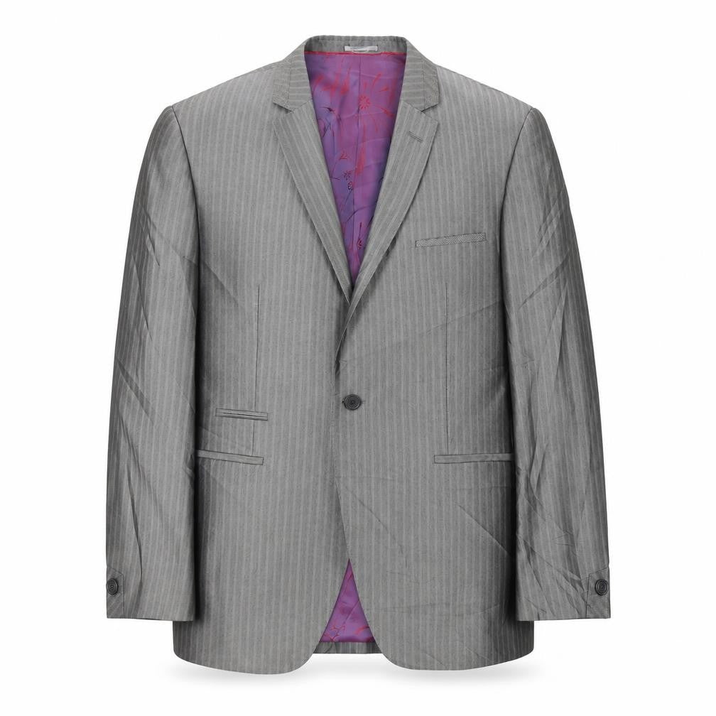 Milan Collection Mens Grey Striped Polyester Jacket Suit Jacket Size 44