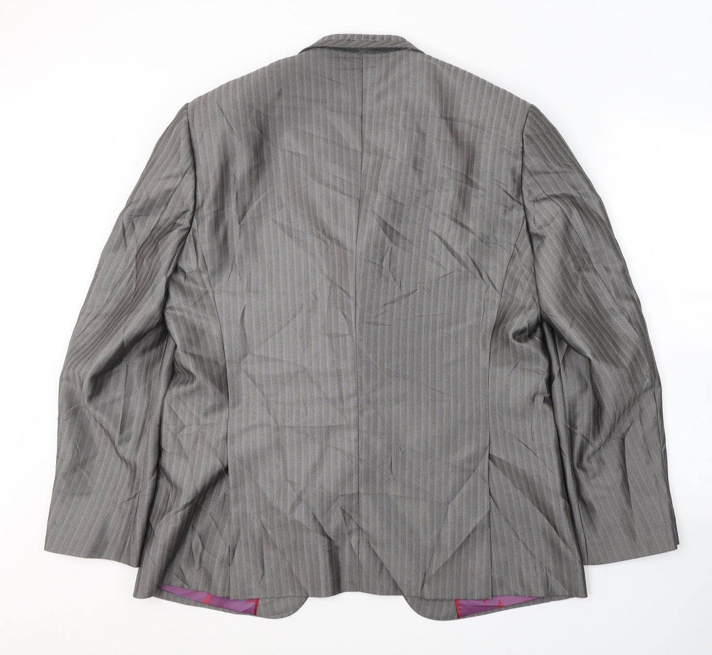 Milan Collection Mens Grey Striped Polyester Jacket Suit Jacket Size 44