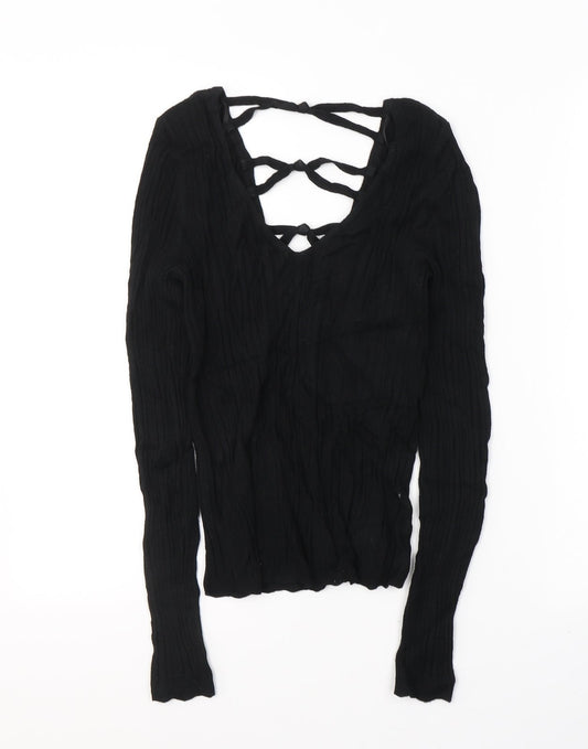 Miss Selfridge Womens Black  Viscose Basic Blouse Size 6 V-Neck