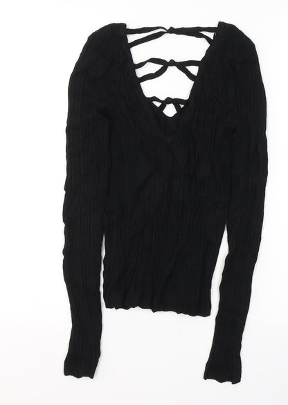 Miss Selfridge Womens Black  Viscose Basic Blouse Size 6 V-Neck