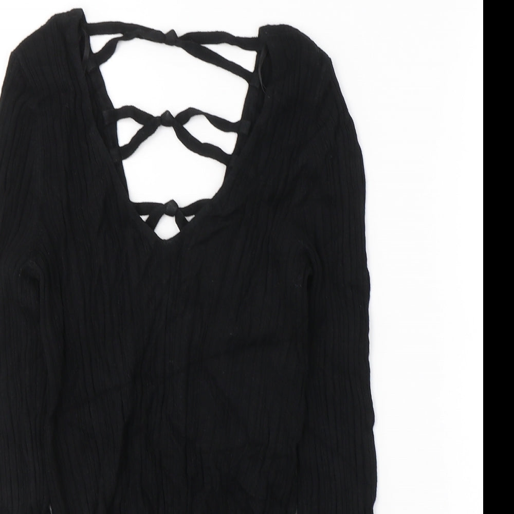 Miss Selfridge Womens Black  Viscose Basic Blouse Size 6 V-Neck