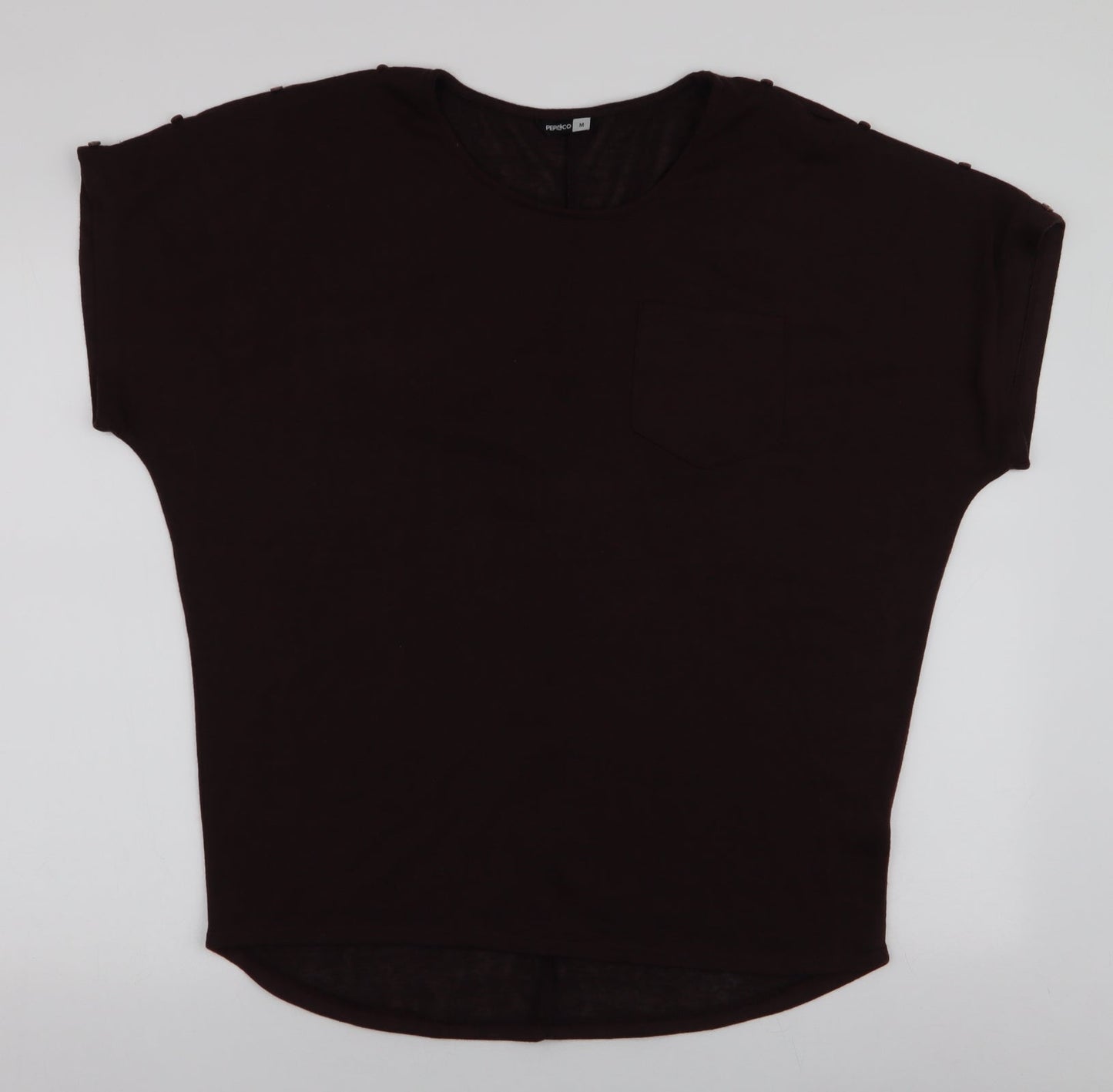 Pep & Co Womens Brown  Polyester Jersey Blouse Size M Round Neck - Buttons on sleeves