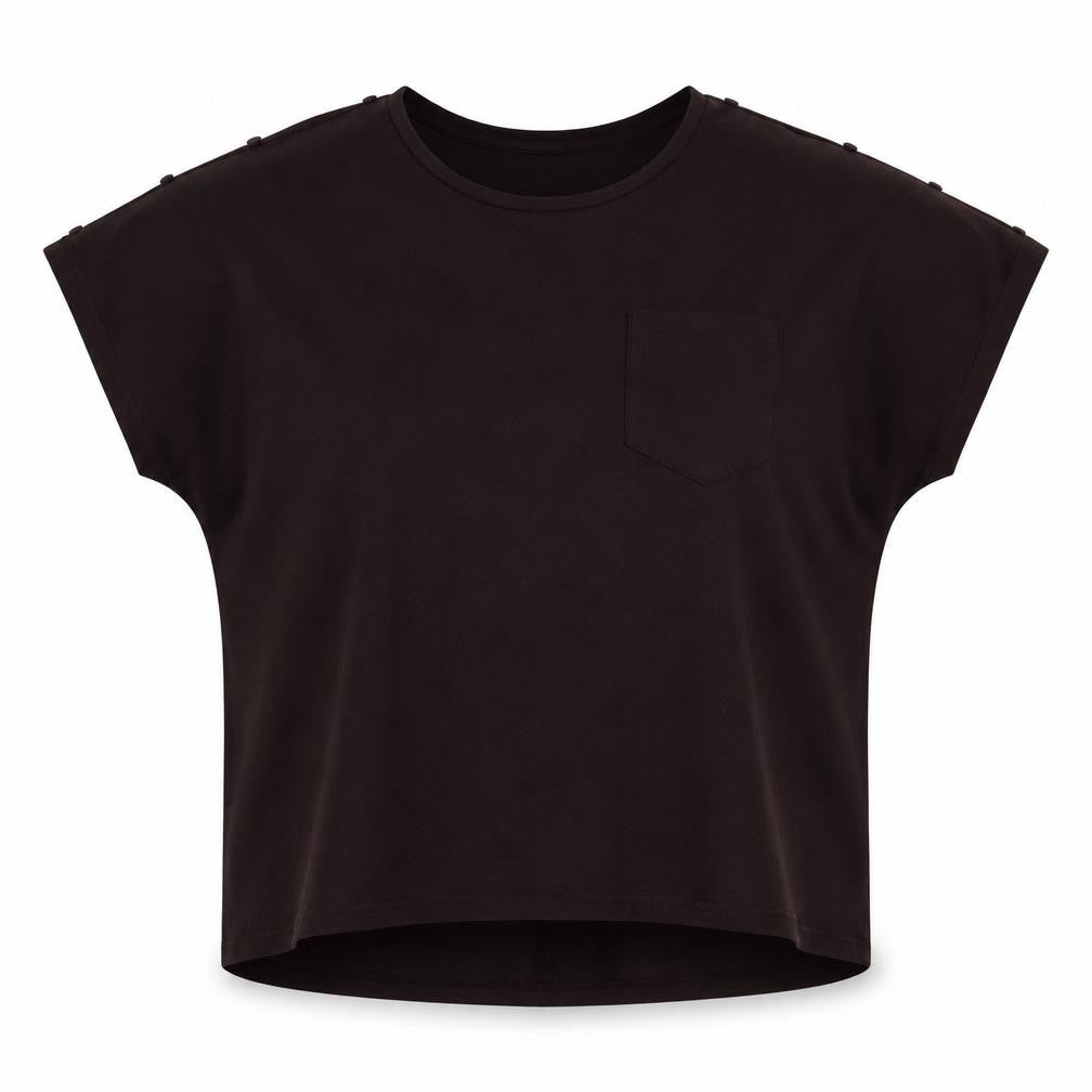 Pep & Co Womens Brown  Polyester Jersey Blouse Size M Round Neck - Buttons on sleeves