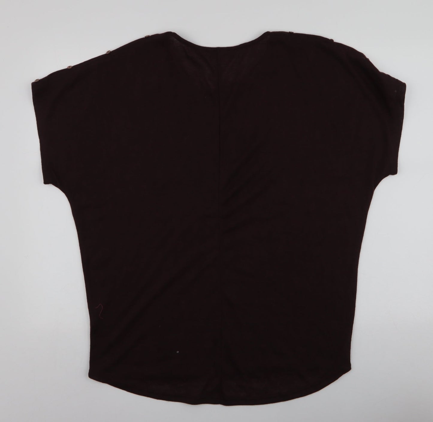 Pep & Co Womens Brown  Polyester Jersey Blouse Size M Round Neck - Buttons on sleeves