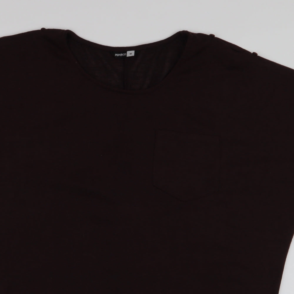 Pep & Co Womens Brown  Polyester Jersey Blouse Size M Round Neck - Buttons on sleeves