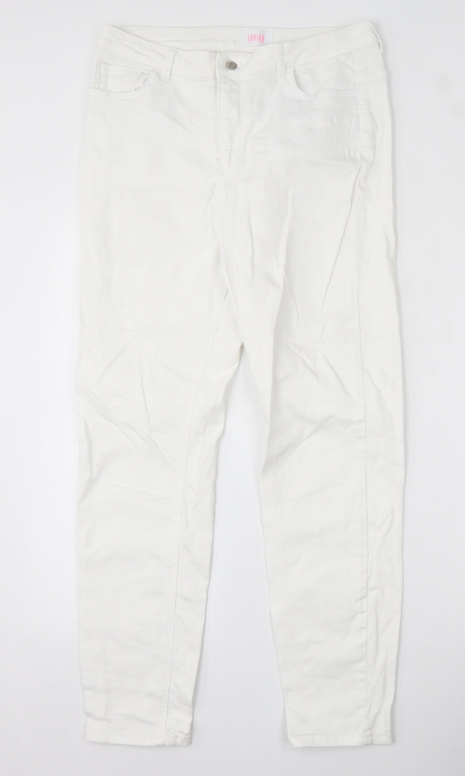 Savida Womens White  Cotton Skinny Jeans Size 14 L28 in Slim Zip