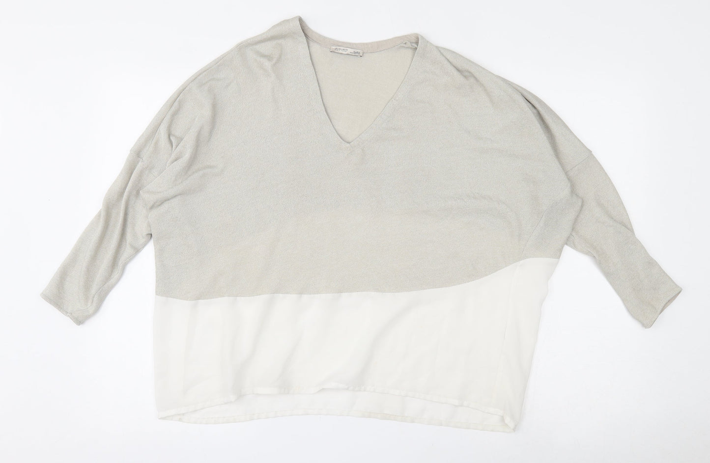 Zara Womens Beige V-Neck  Polyester Pullover Jumper Size L