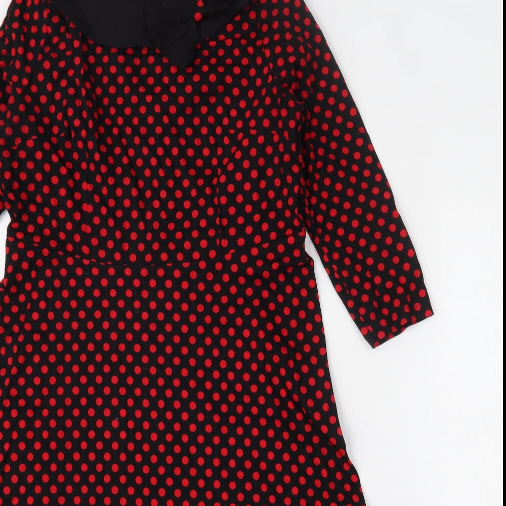 Zaful Womens Red Polka Dot Polyester Skater Dress  Size 2XL  Collared Zip